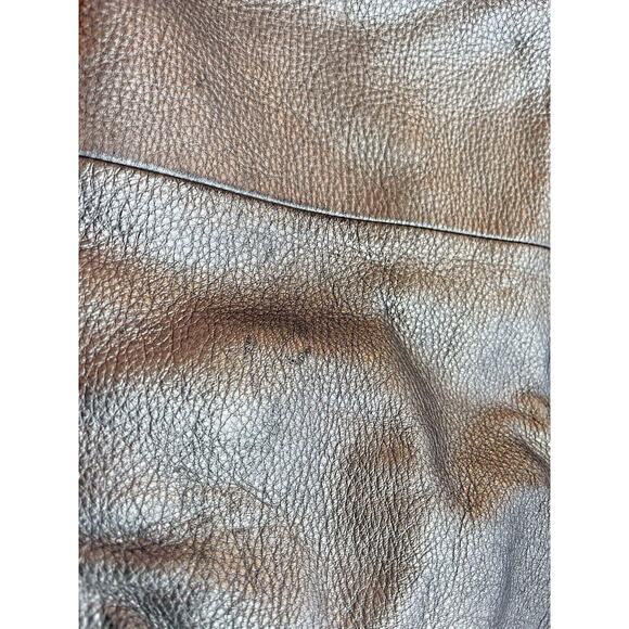 FOSSIL Metallic Silver Pewter Leather EXPLORER HOBO Convertible Handbag Purse - Picture 11 of 12